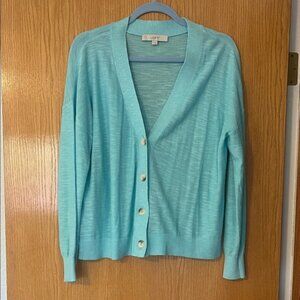 LOFT Aqua Button-Up Cardigan
